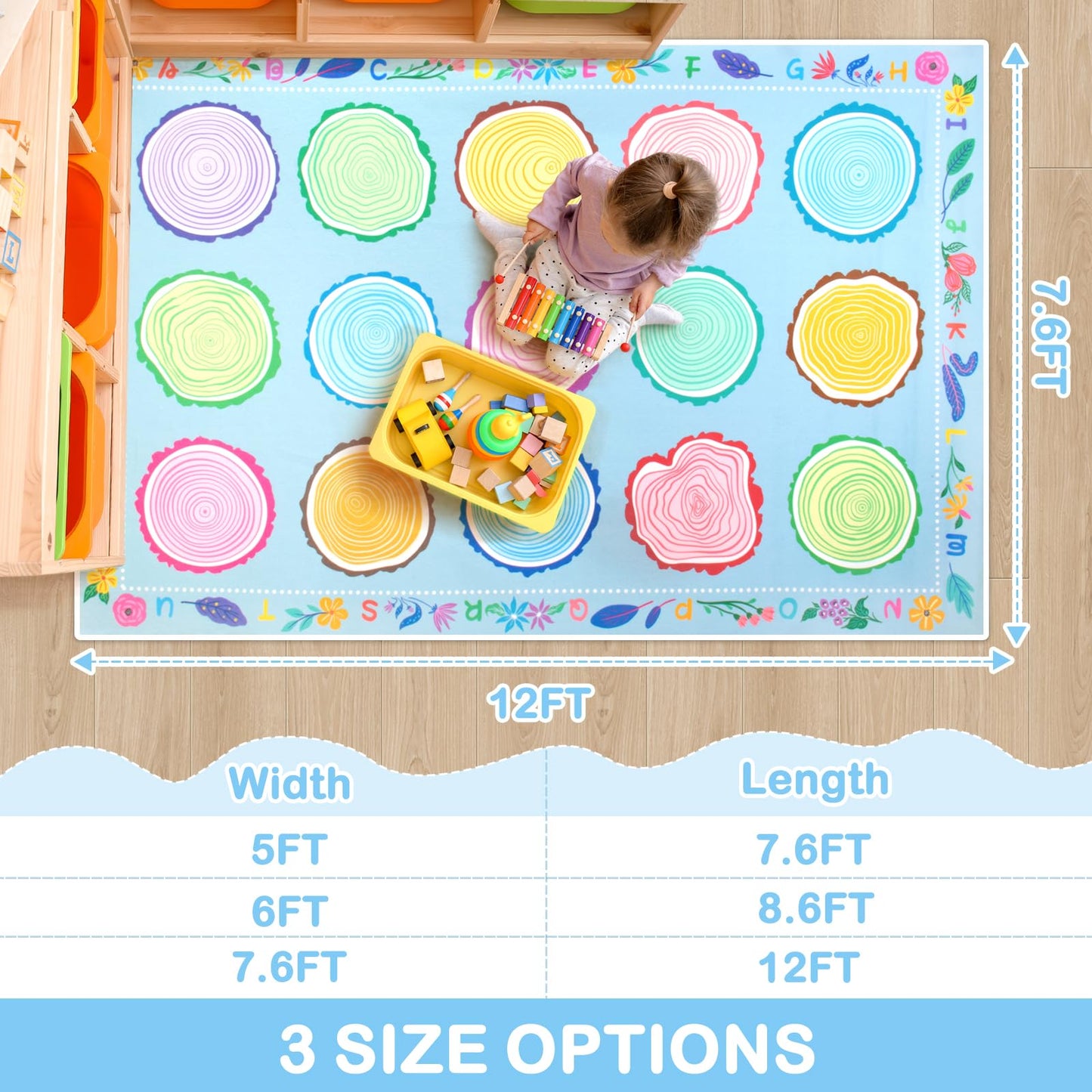Truqual Classroom Rug 7.6x12 Ft Large Rug for Classroom Elementary, Seating Décor Play Carpet for Playing and Learning, Fit for Various Classroom Theme