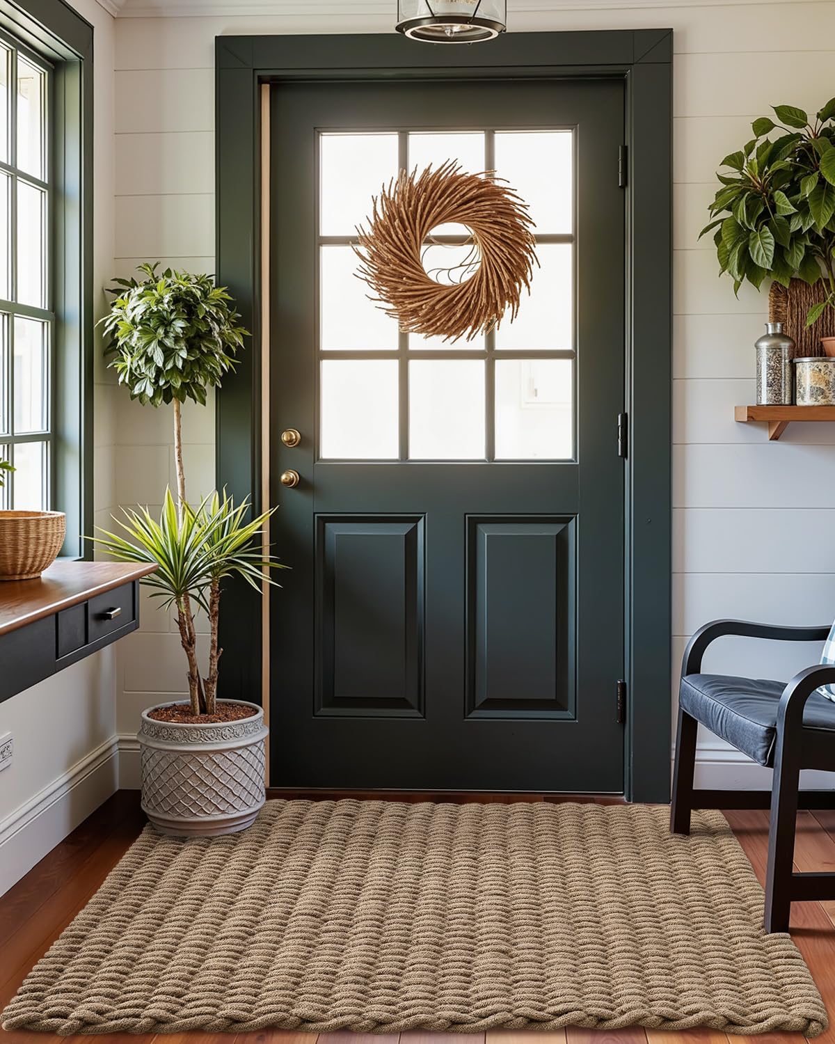 DEXI Jute Door Mat for Front Entryway, 24x35 Braided Woven Doormat Outside Entrance, Dirt Trapper Natural Fiber Entry Mats for Patio, Brown
