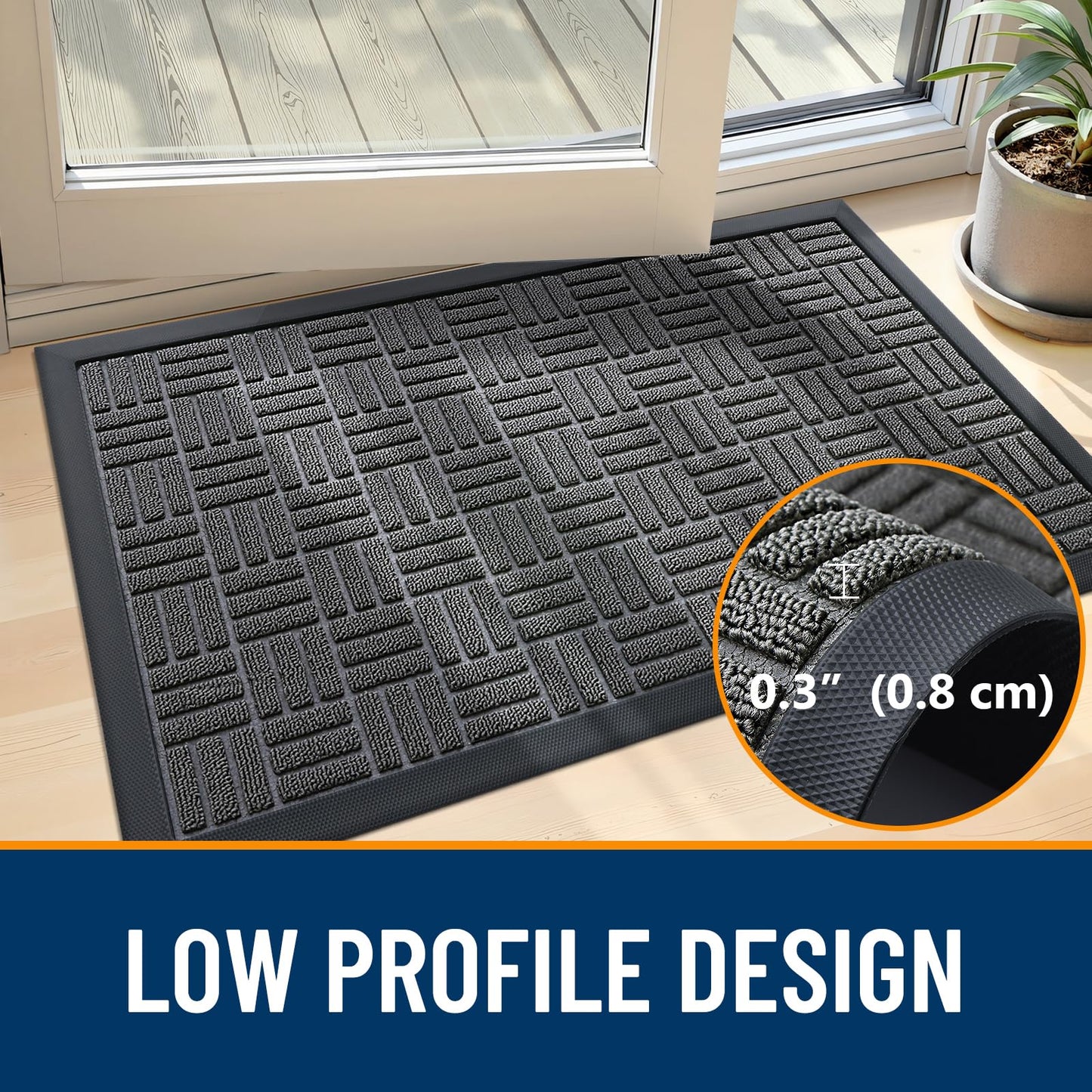 OLANLY Front Door Mat Outside Entrance 47x23, Absorbent, Heavy Duty Sturdy Natural Rubber Doormat Indoor Outdoor, Stain and Fade Resistant, Non-Slip Backing Low Profile Floor Mat for Entryway, Grey