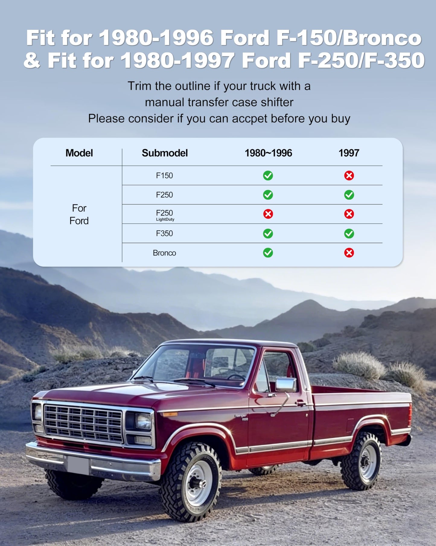 All Weather Floor Mats for Ford F150 1980-1996, F-250/F350 1980-1997 Classic Ford Truck Accessories 1980-1986 1987 1988 1989 1990 1991 1992-1996 Waterproof Nonslip TPE Liner Cover Black