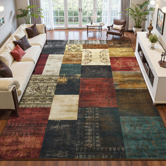 DweIke Washable Area Rugs 5x7 for Living Room, Modern Geometric Colorful Soft Patchwork Carpet, Non-Slip Stain Resistant Throw Rug for Bedroom Dining Room Office Home Decor