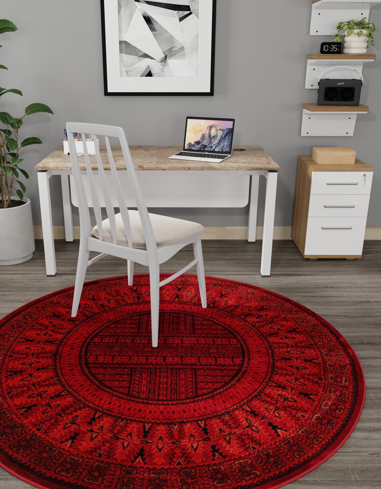 Rugs.com Bokhara Collection Rug – 3 Ft Round Red Medium-Pile Rug Perfect for Kitchens, Dining Rooms