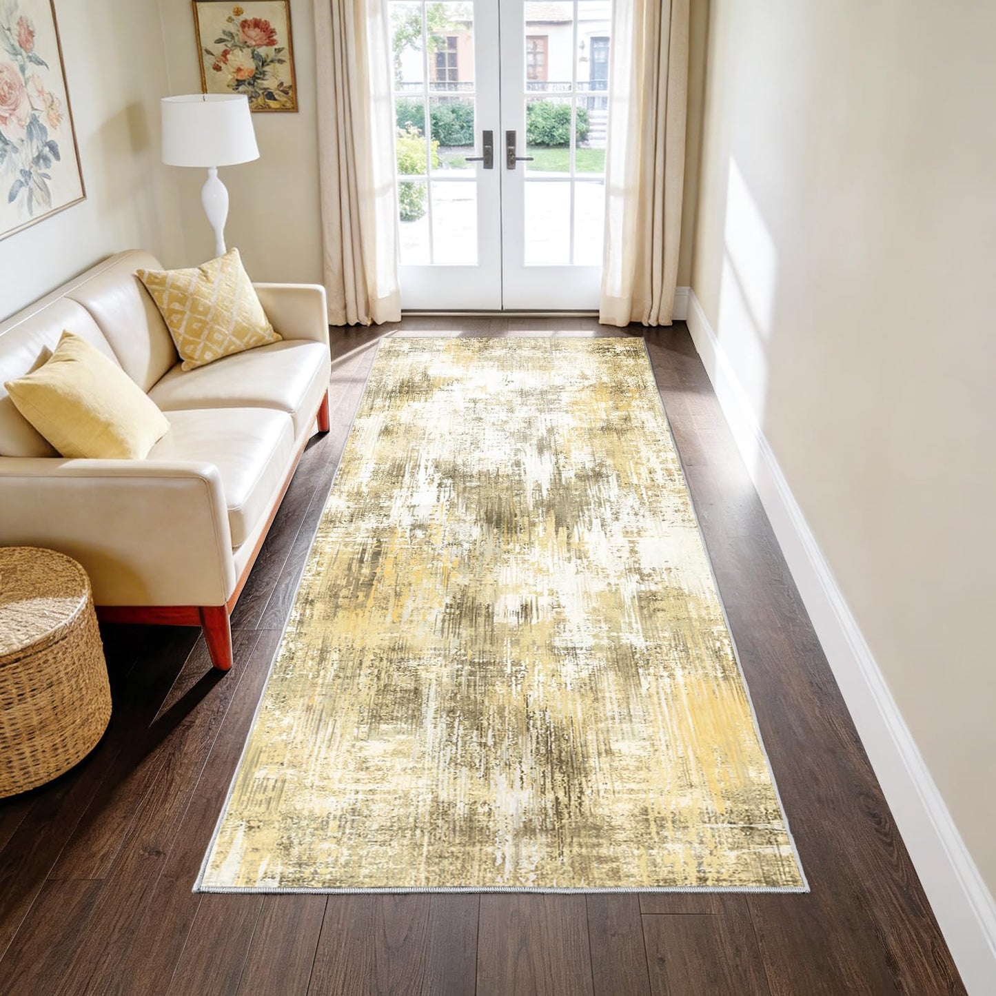 2x6Ft Living Room Runner Rugs Non-Slip Modern Abstract Runner Rug Washable Rugs Carpet for Bedroom Pile Rug for Living Room，Bedroom, Dining Room, Kids Playroom, Home Office Yellow