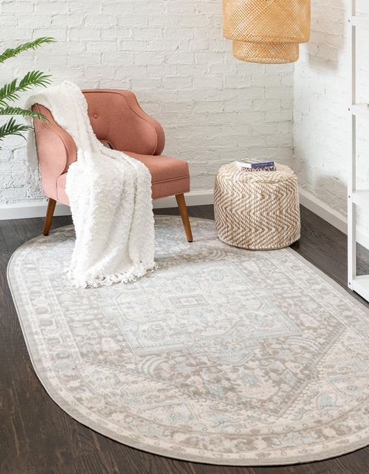 Unique Loom Whitney Collection Area Rug - Milano (5' 1" x 8' Oval, Cloud Gray/ Ivory)