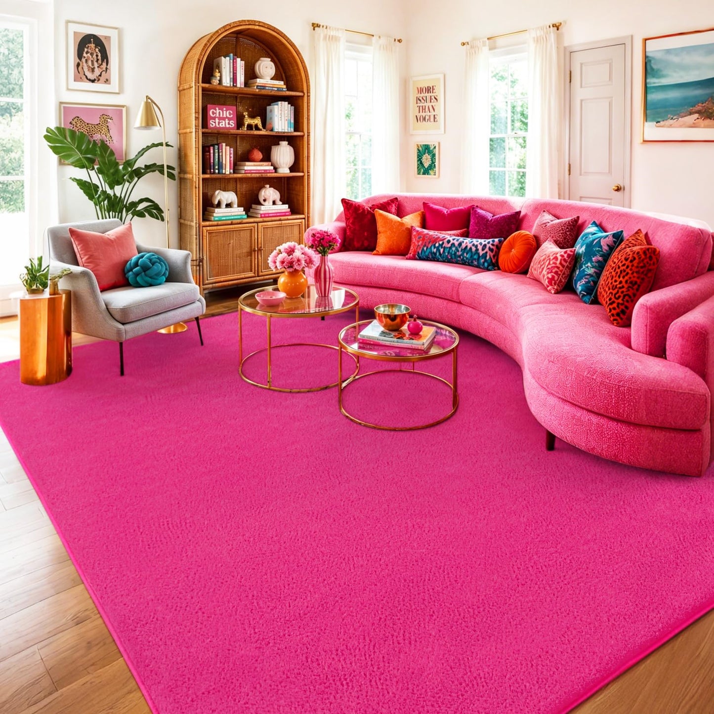 Quntue Area Rugs for Living Room Bedroom, 5x8 Feet Hot Pink Memory Foam Rug, Super Soft Thickened Modern Indoor Dorm Carpets, Upgrade Non-Slip Washable Bedside Rug for Boys Girls Nursery Home Decor