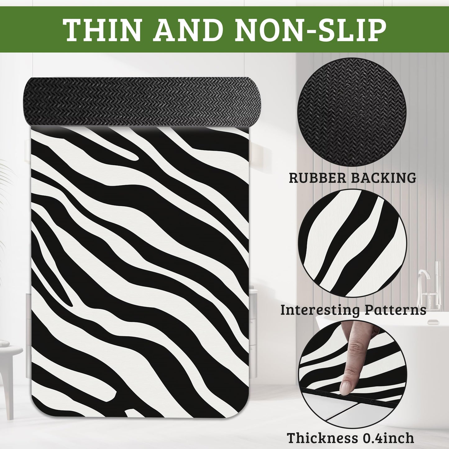 NSMNSM Abstract Zebra Bathroom Rugs Mat Non Slip Washable Quick Dry Absorbent Thin Bathroom Rug-Bath Mats for Bathtub, Sink, Shower Room,Christmas Decorations, 17"x 29.5"
