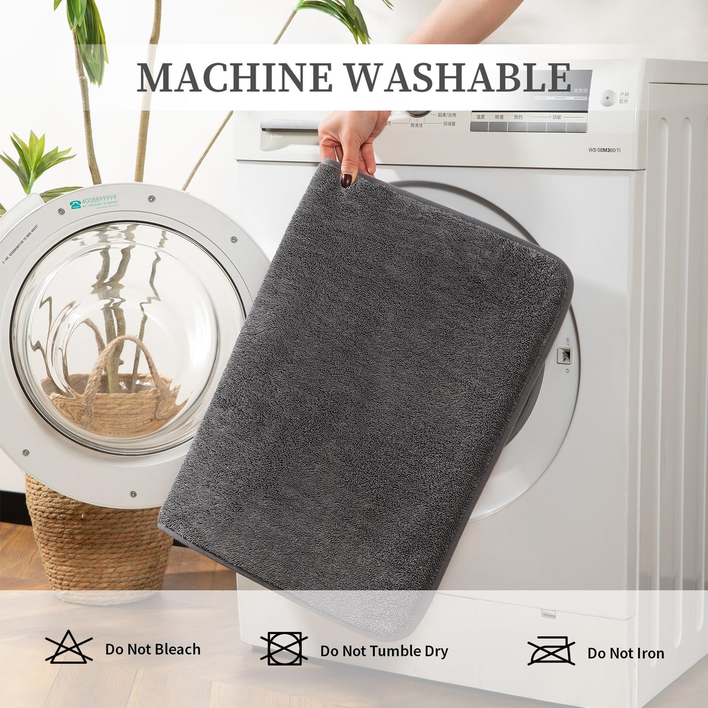 YIHOUSE Memory Foam Bathroom Rugs Sets 3 Piece - Extra Thick Soft Towel-Like Absorbent Bath Mat Set, Non Slip Machine Washable Bath Rugs Carpet for Bath, Tub and Shower, Dark Grey