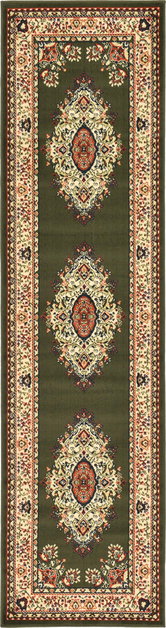 Unique Loom Reza Collection Traditional Persian Style Area Rug, 2 ft 7 in x 10 ft, Olive/Ivory