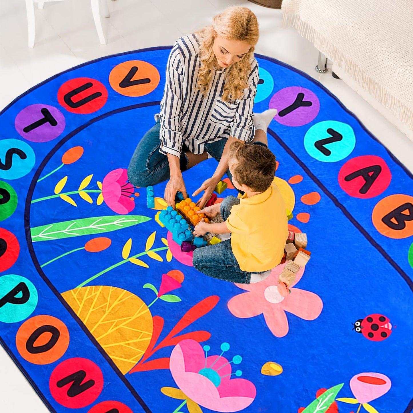 USTIDE Large Oval Kids Rug 6X9,ABC Alphabet Letters Educational & Fun Classroom Carpet Non-Slip Play Mat Learning Area Rug for Bedroom Playroom