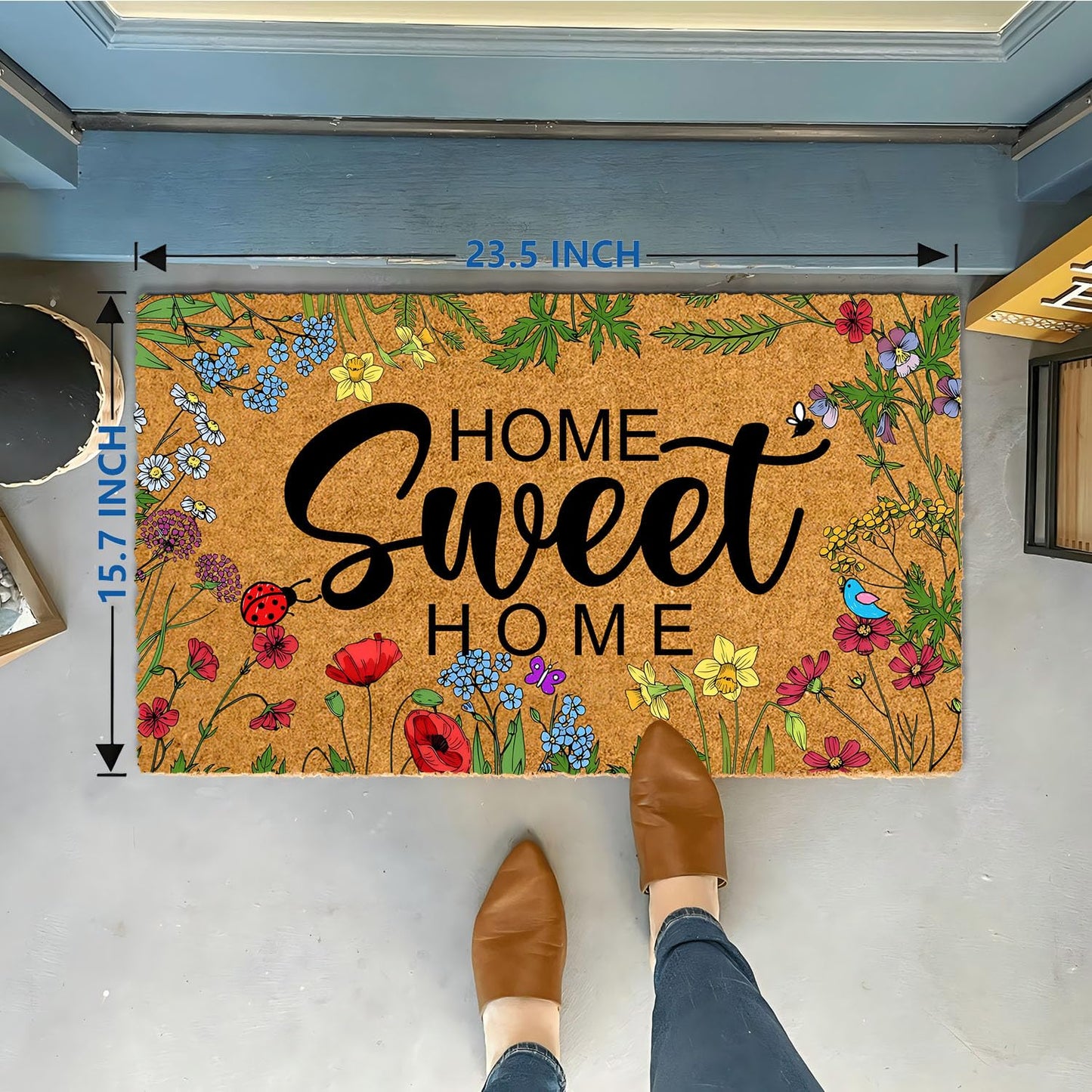 WutePade Home Sweet Home Faux Coir Doormat 23.6"x15.7" Low Profile Rugs for Entryway Indoor Doormat Door Mat, Easter Door Mat Outdoor Dirt Out Mud Room Rug