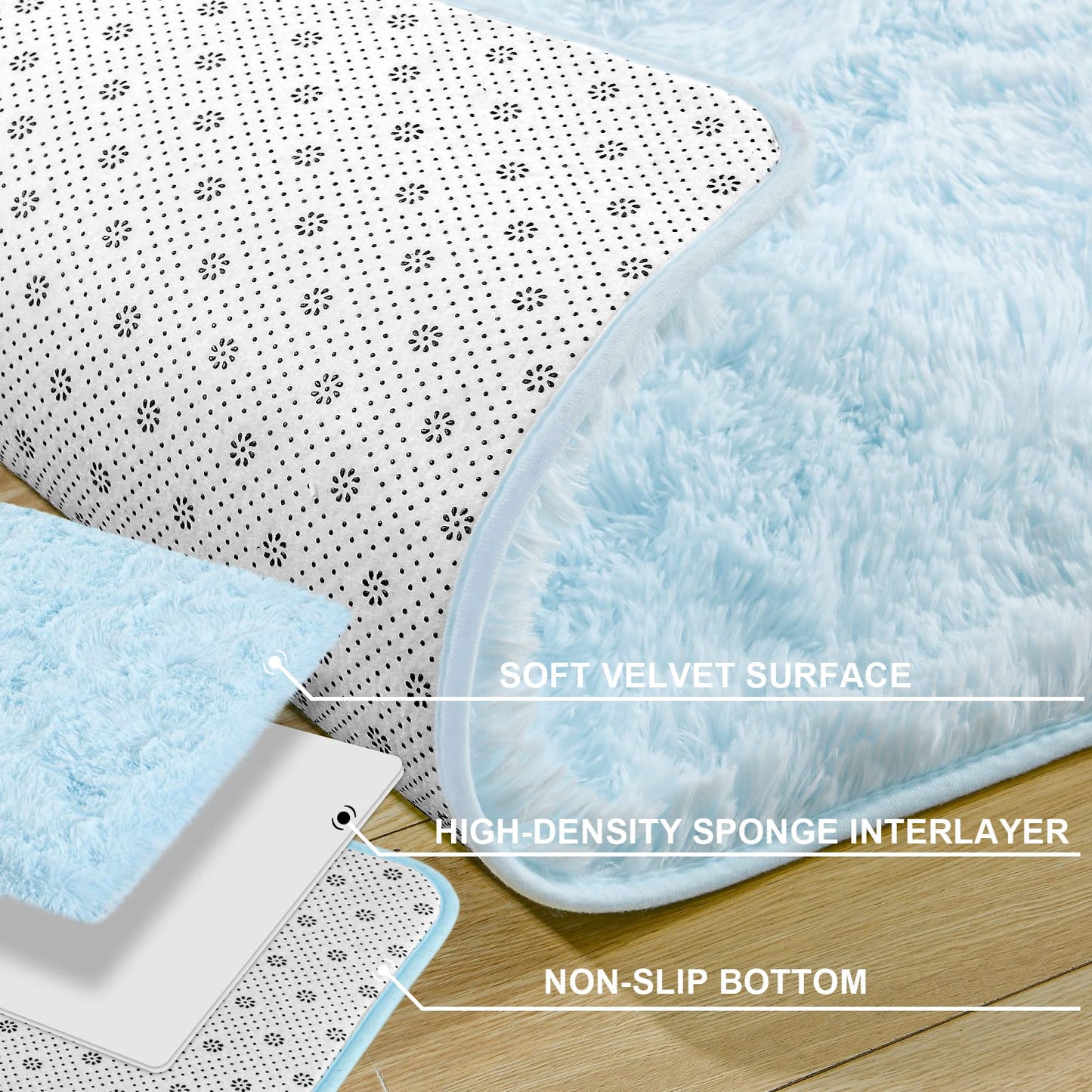 Merelax Soft Modern Indoor Shaggy Area Rug for Bedroom Livingroom Dorm Kids Room Home Decorative, Non-Slip Plush Fluffy Furry Fur Rugs Comfy Nursery Accent Floor Carpet 3x5 Feet, Baby Blue
