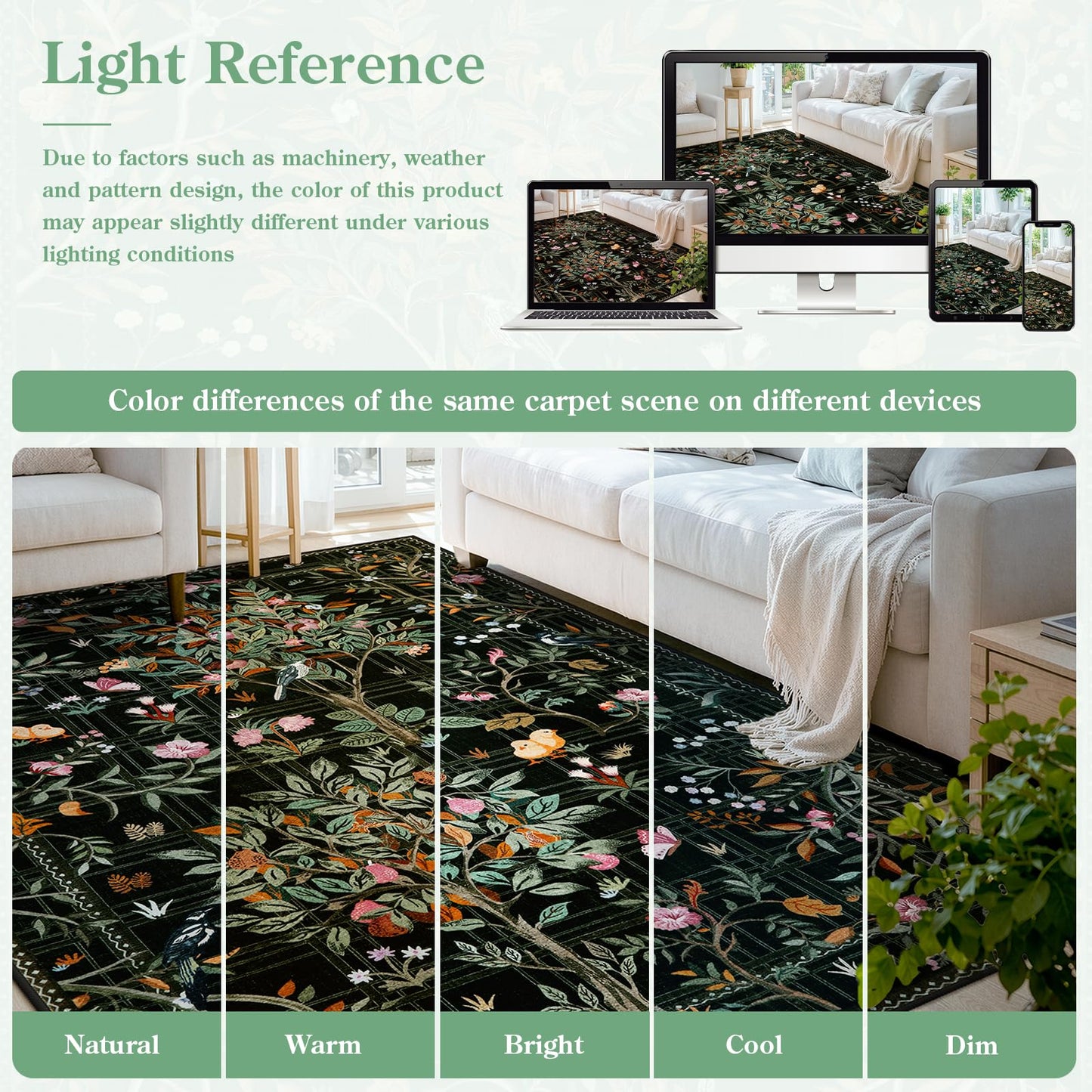 Morebes Floral Washable Rug Runners for Hallways Non Slip, Flower Kitchen Runner Rug 2x6, Boho Botanical Ultra-Thin Soft Floor Carpet for Bathroom Entryway Laundry Room, Black