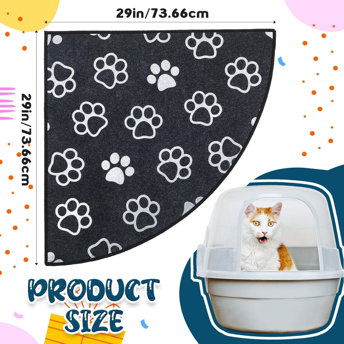 Drydiet Corner Cat Litter Mat for Small Boxes, 29" x 29" Fan-shaped Kitty Litter Trapping Mat Cute Paw Pattern with Waterproof Non-slip Backing, Machine Washable, Urine Proof