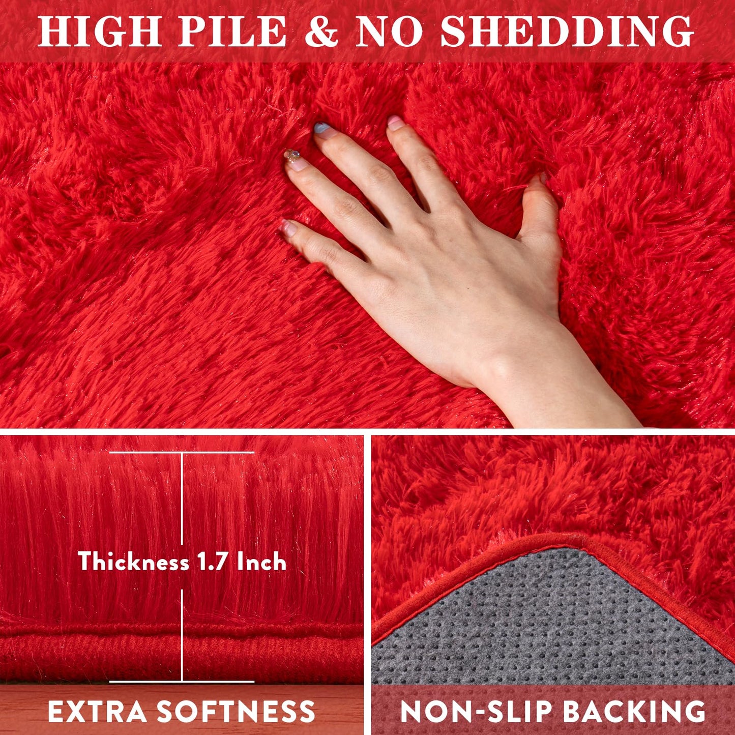 Large Shag Rugs 6 x 9, Red Fluffy Area Rug for Living Room, Soft Fuzzy Plush Carpet for Bedroom Girls Kids Room, Indoor Shaggy Rug for Home Decor Aesthetic, Upgrade Non-Slip