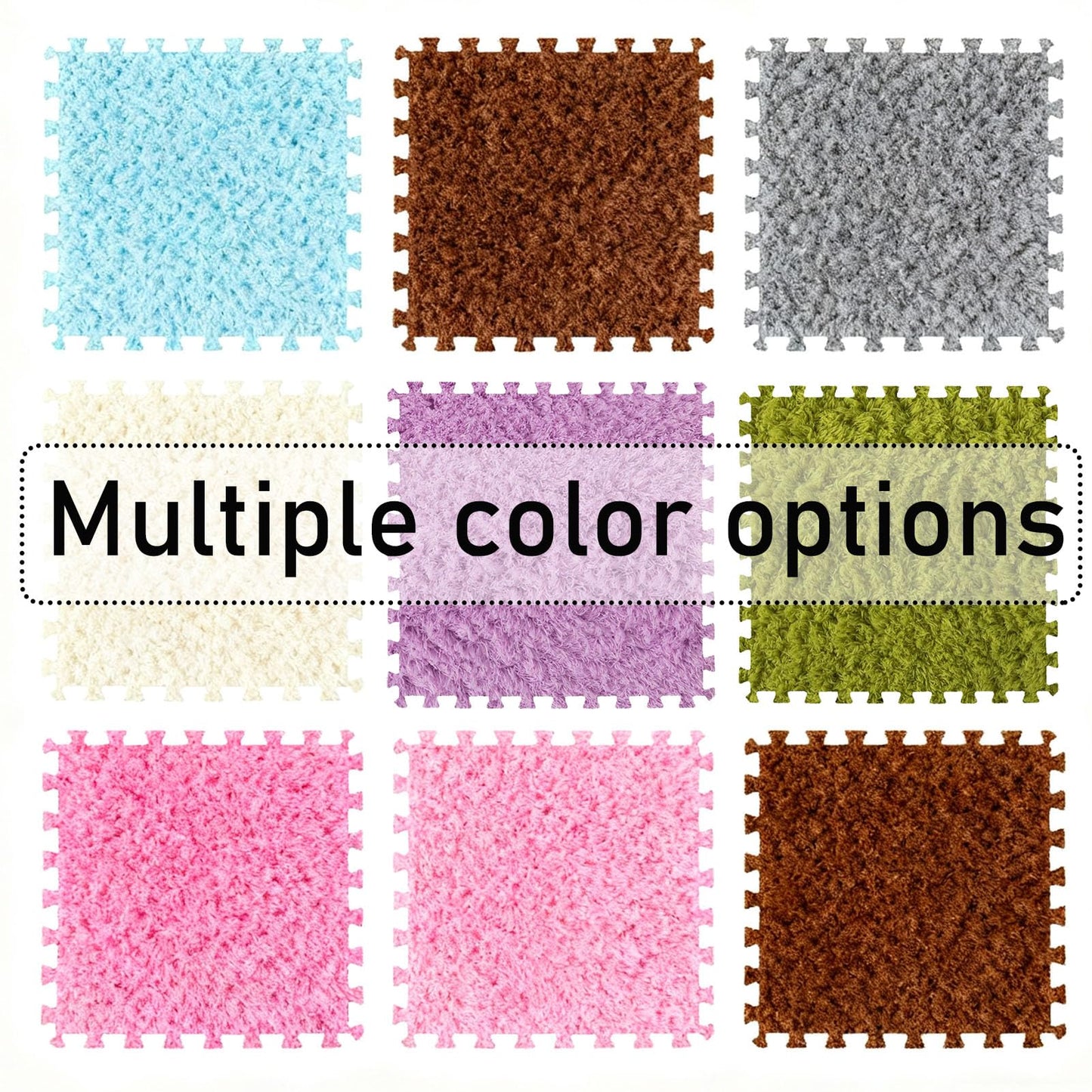Thickened Plush Foam Interlocking Floor Carpet Mat,24 Piece 12x12in Fluffy Square Puzzle Foam Carpet Tiles with Edgings,Soft Anti-Slip Shaggy Area Rug Playmat(Color:Grey+White)