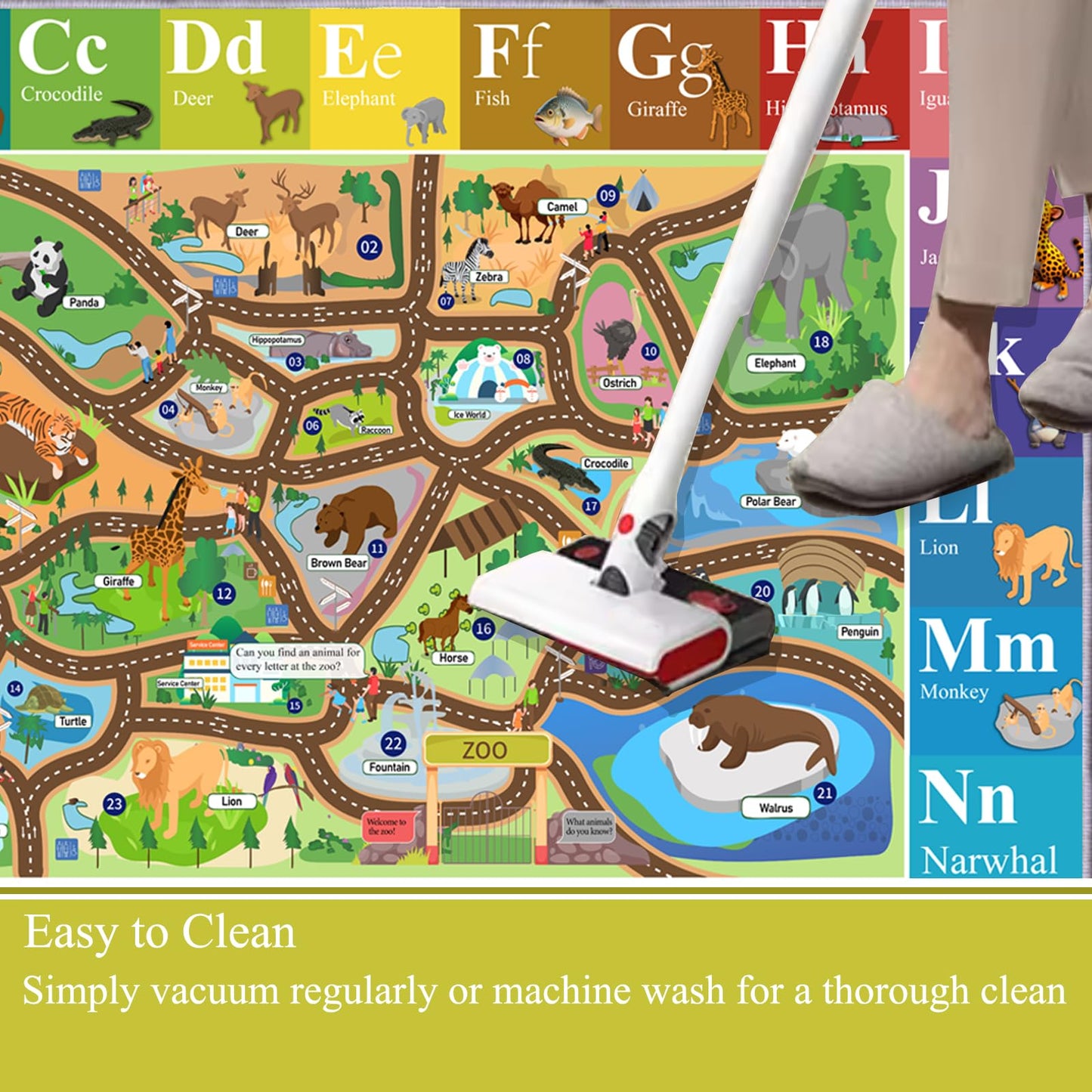 MOFAZEE Zoo map Carpet, 2'8"×4' English Letter Carpet, Washable ABC Rug for Kids Room, Non-Slip Alphabet Play Mat with Animal Illustrations, for Classrooms/Home Learning Areas