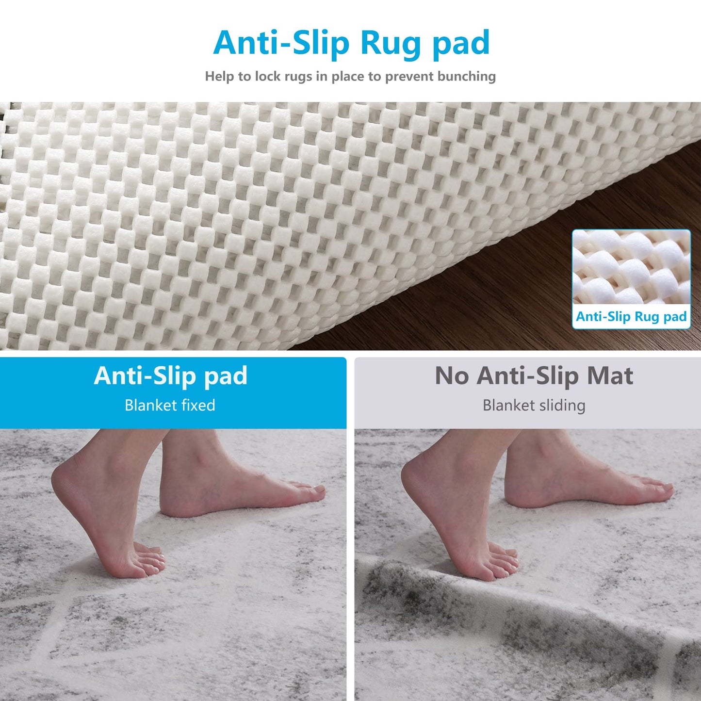 TJWODO Non Slip Area Rug Pads Non Skid Rug Gripper 8x10 Feet Extra Thick Pad Anti-Slip Carpet Rug Mats for Hardwood Surface Floors, Keep Rugs Safe and in Place (8 x 10 Ft)