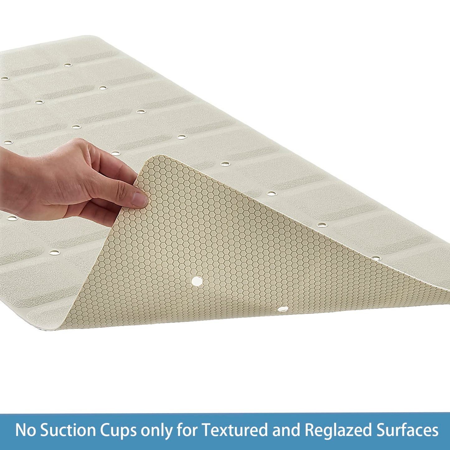 Webos Foldable Silicone Bathtub Mat: Jumbo Size Heavy Duty Safety Bath Mat for Tub Without Suction Cups Non Slip Bath & Shower Mat for Textured, Reglazed, Refinished Tub (Beige, 35.8 x 17.7)