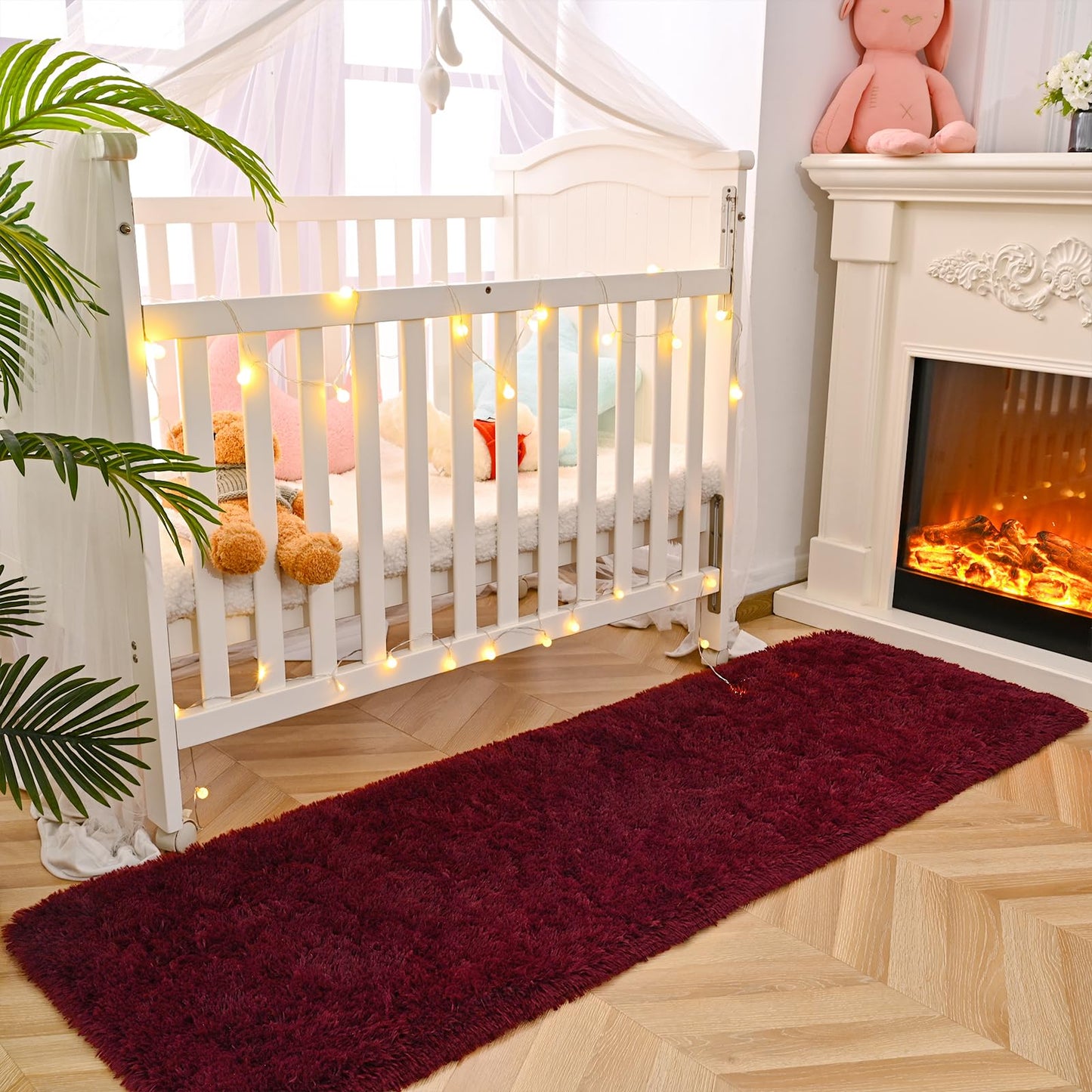 DweIke Fluffy Burgundy Red Runner Rugs for Bedroom, 2x6 Feet Soft Plush Long Runners for Girls Boys Kids, Non-Slip and Machine Washable Bedside Rug, Small Throw Carpet for Hallway Rooms Decor