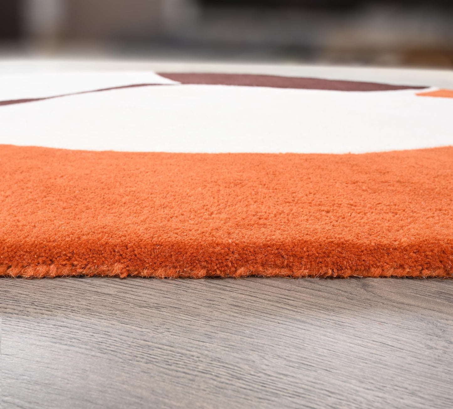 RUGORIA Restoration and Renovation Hand-Tufted Round Wool Area Rug – Unique Modern Circular Design, 100% Natural Wool, Perfect for Contemporary Home Décor, Living Room, Bedroom (Orange, 5' Round)