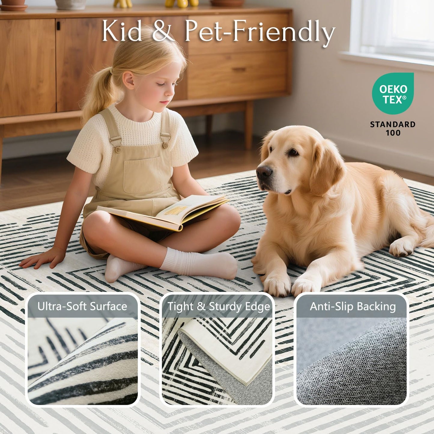 BLISSA 6x9 Area Rugs for Bedroom, Soft Washable Black White Lines Modern Abstract Throw Rug Non-Slip Striped Minimalist Floor Carpet for Living Room Dining Room Office Nursery Classroom Home Decor