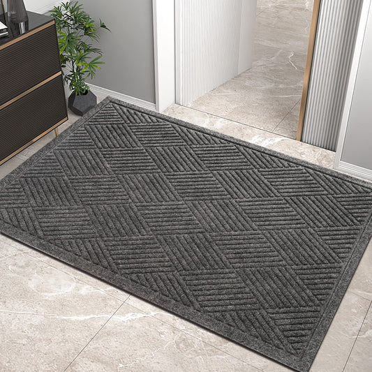 HIYARD Sturdy Front Door Mat, Absorbent Muddy Dirt Resist Welcome Door Mats Outdoor Indoor, Stain and Fade Resistant, Non-Slip Rubber Backing Low Profile Doormat for Entryway, 36×24, Grey