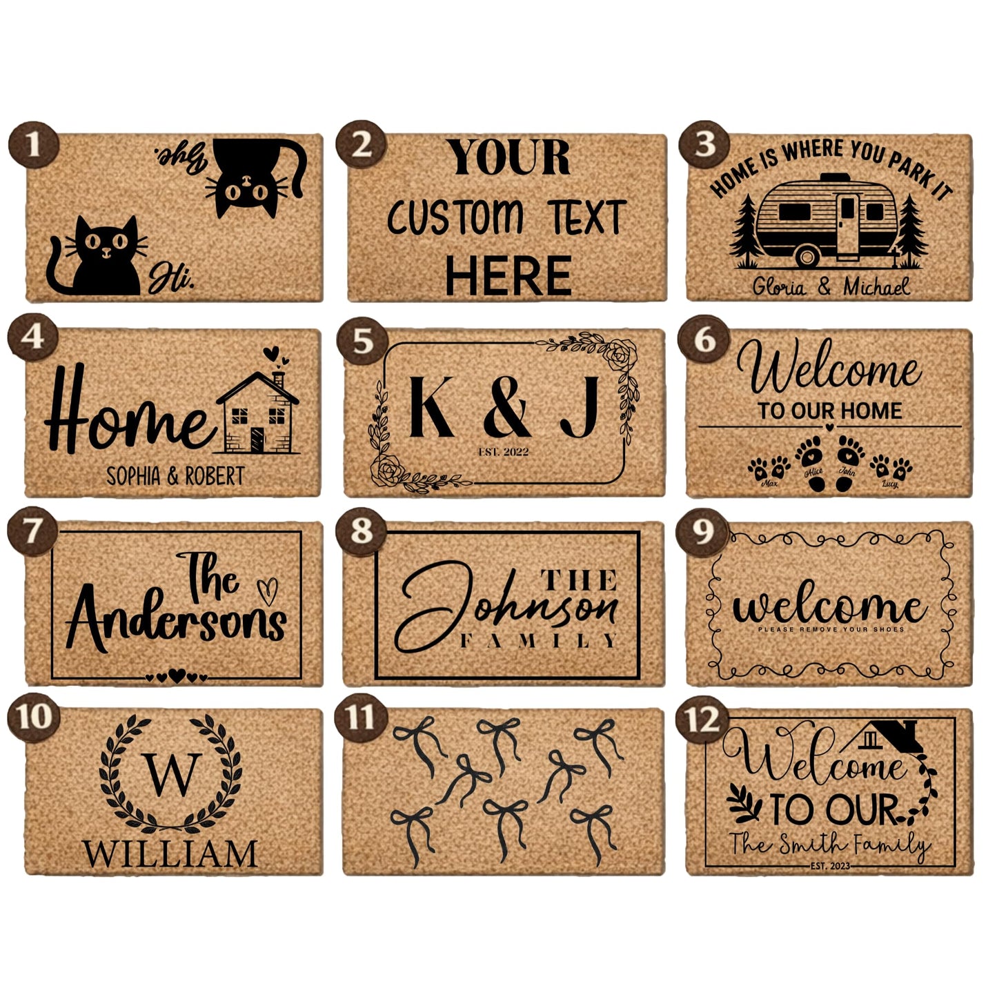 CasualTeeCloset Personalized Welcome Mat for Front Door, Custom Name & Family Last Name, Your Custom Text & Ready Design Door Mats, 1/2 Inch Thick Natural Coir, Outdoor Housewarming Gift