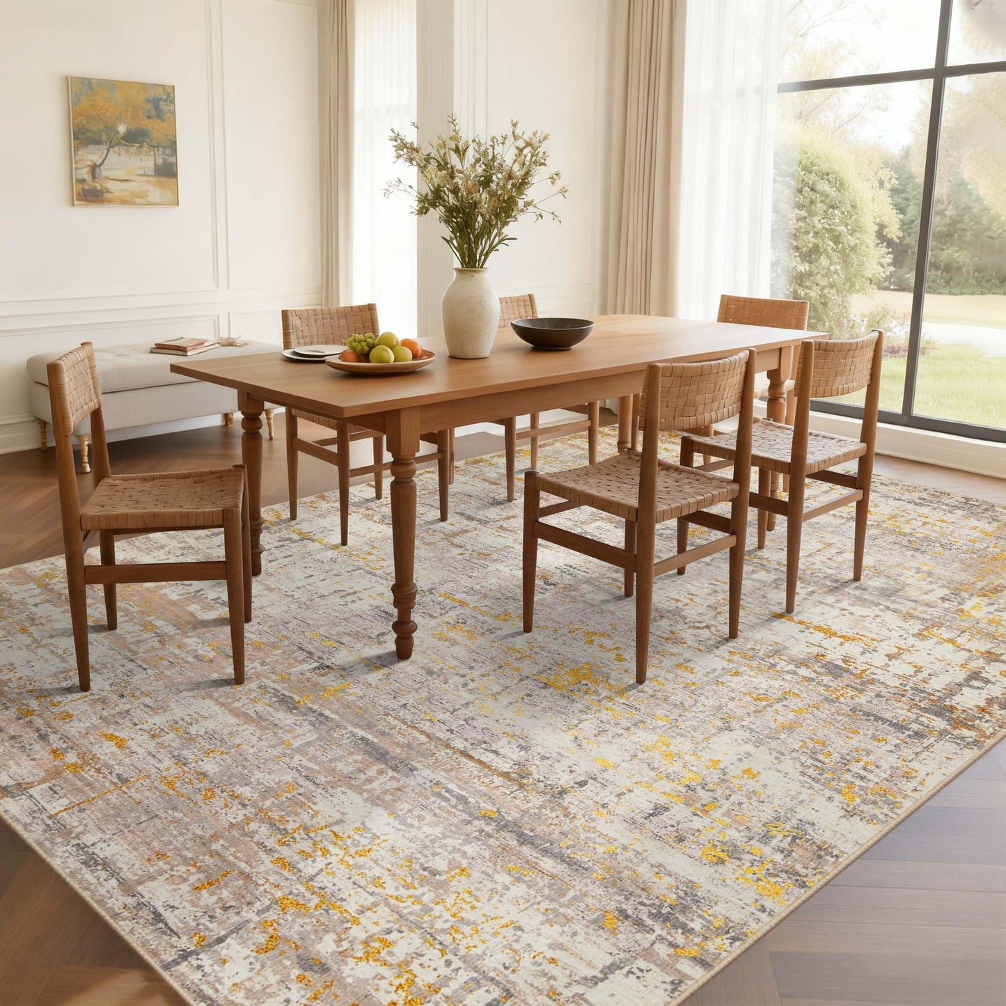 Rugxara Area Rugs 8x10,Large Soft Rugs for Living Room, Washable, Modern Neutral Abstract Rugs for Bedroom Dining Room, Non-Slip Foldable Thin Indoor Carpet Stain Resistant(Beige Gold)