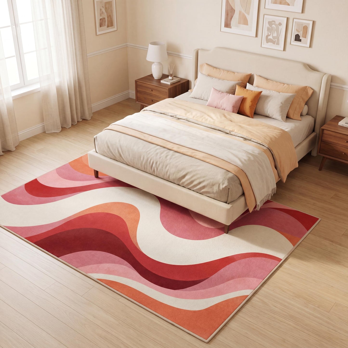 BreezeRise 5x7 Area Rugs for Living Room，Modern Abstract Pink and Terracotta Watercolor Design Rug，Non-Slip Washable， Bedroom, Dining Room, Home Office