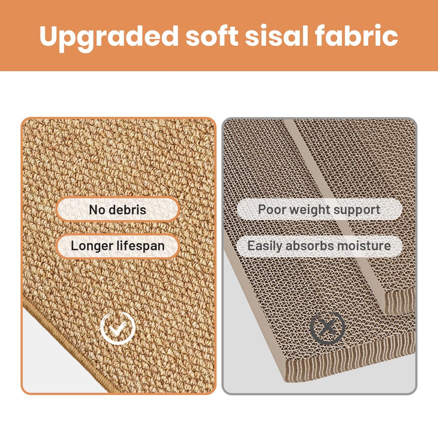 Ordora Large Cat Scratcher Mat: 31.5 X 14 Inch Upgrade Soft Sisal Horizontal Cat Floor Scratching Pad, Cat Scratching Rug Protect Furniture