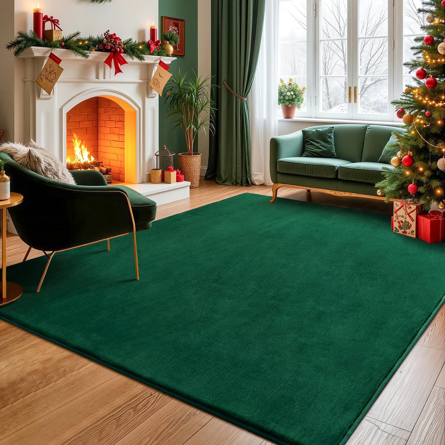 Andecor Shag Living Room Area Rug, 6x9 Green Washable Fuzzy Bedroom Rugs, Soft Fluffy Indoor Carpets for Dorm Boys Girls Kids Room Nursery Home Decorations