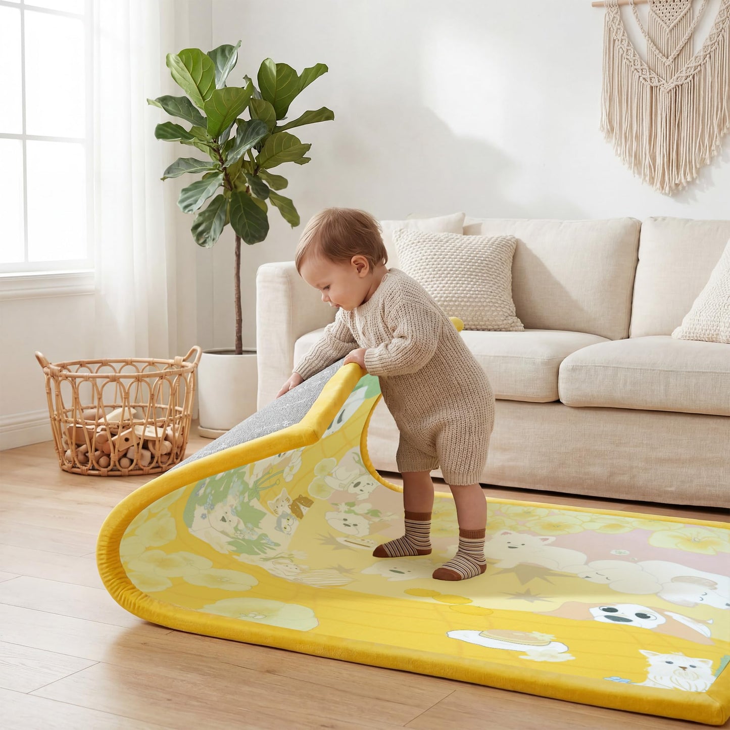 PaPaMat 1.5" Thick Educational Baby Floor Play Mat 59x79, Flannel Padded Memory Foam Kids Mat, Non-Slip Plush Playmat for Nursery Playroom Classroom (Dog)