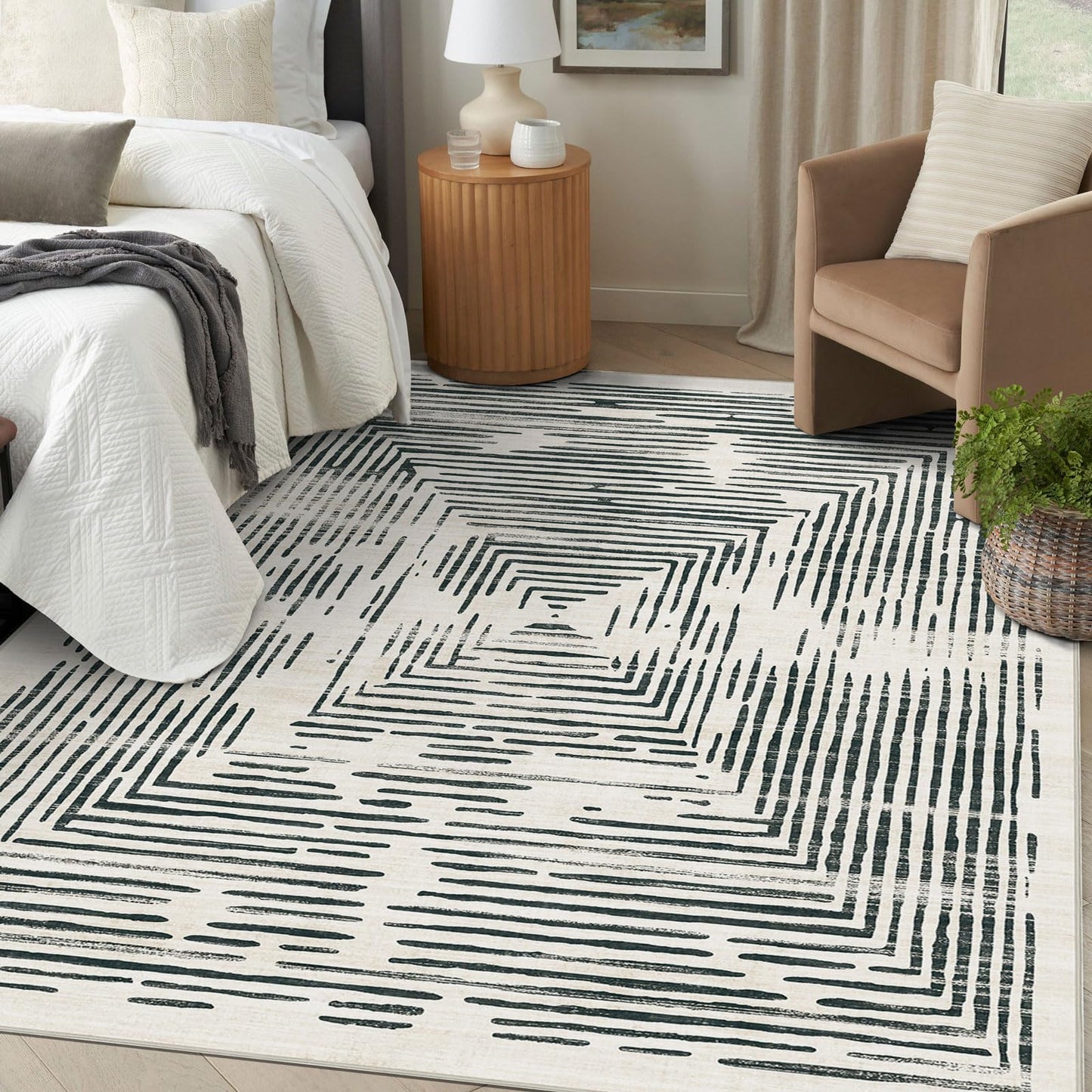 BLISSA 6x9 Area Rugs for Bedroom, Soft Washable Black White Lines Modern Abstract Throw Rug Non-Slip Striped Minimalist Floor Carpet for Living Room Dining Room Office Nursery Classroom Home Decor