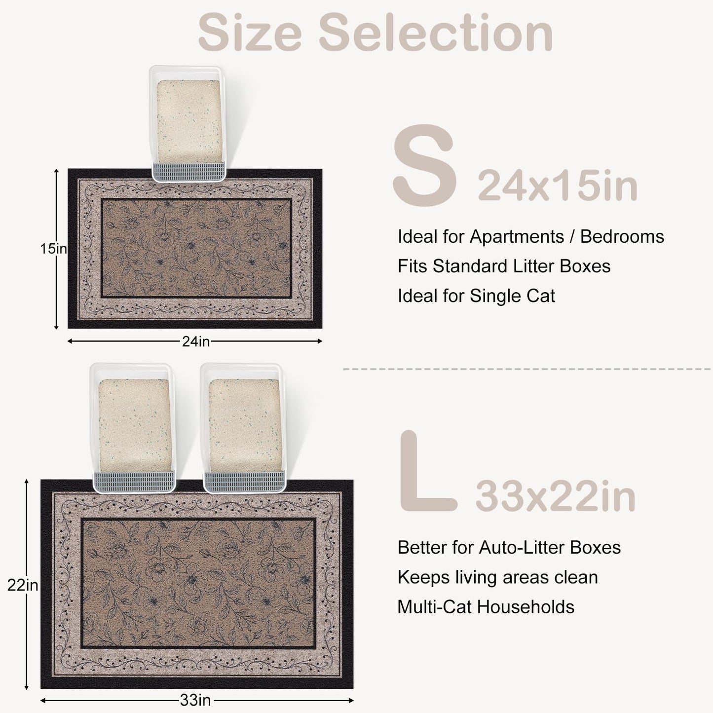 Hedgeink Cat Litter Mat Trapping Rug 33"x22", Large Litter Box Mat for Floor, Non-Slip Waterproof Backing, Soft Mesh Easy to Clean Pet Mat for Cat Brown