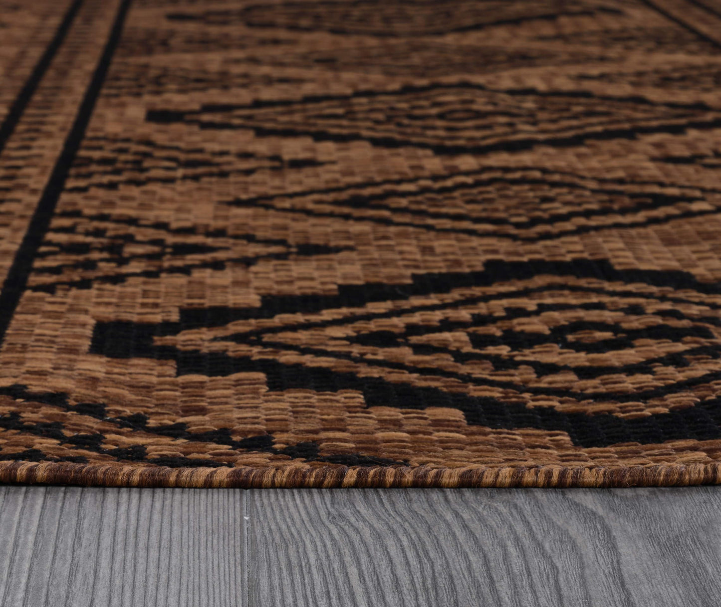 Beverly Rug Waikiki Boho Indoor Outdoor Rug 5x7, Washable Outside Carpet for Patio, Deck, Porch, Bohemian Area Rug, Farmhouse Rugs, Aztec Tribal Rug, Nut Brown and Black
