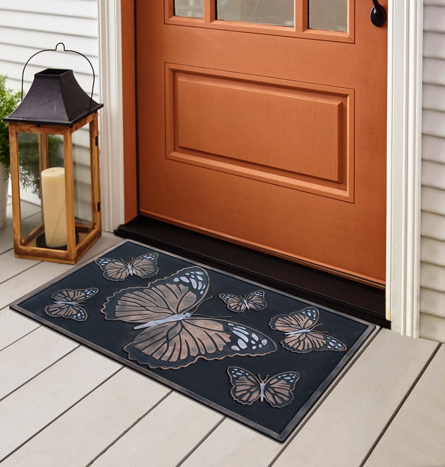 A1HC Rubber Welcome Doormat for Outdoor Entrance, Non-Slip Backing Front Door Mat for High Traffic Area Use, Fun Designed Entrymat, 18"x30" Butterflies Copper