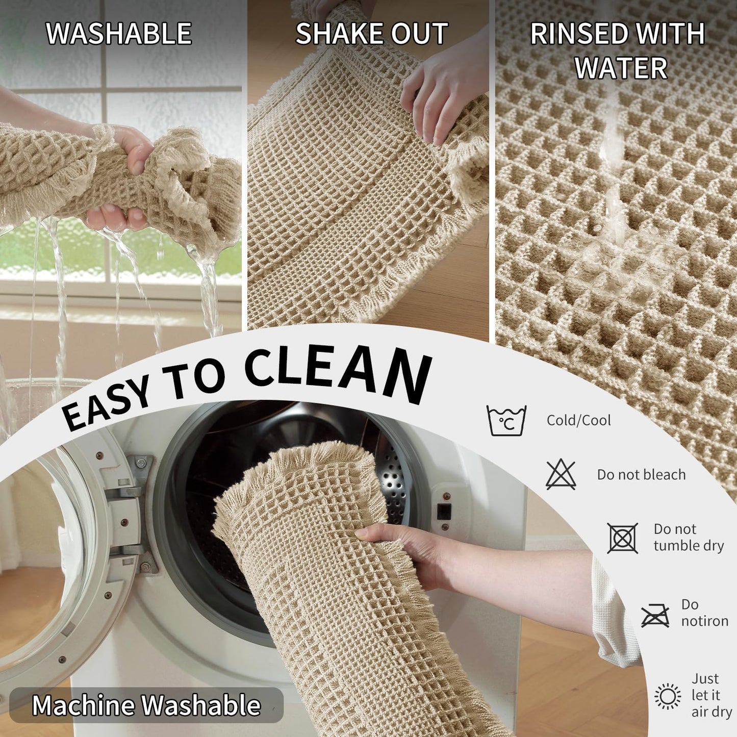 CYCMACO Waffle Bath Mat - Super Water Absorbing Bath Mat Quick Dry, Bathroom Rugs Non Slip Washable with Tassels, Rubber Backed Bathroom Mat for Bathroom Floor, Tub and Shower, 17" x 24", Brown