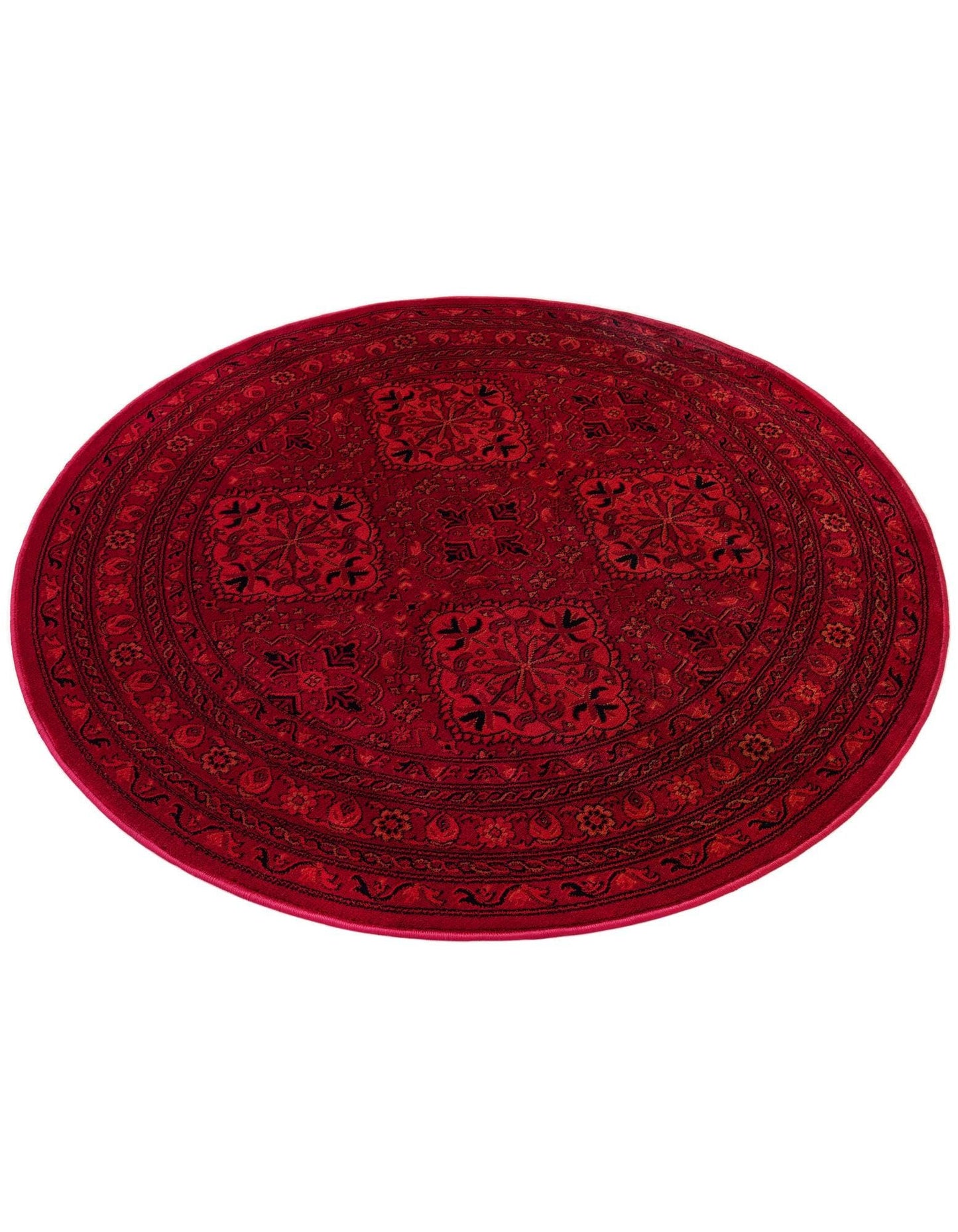 Rugs.com Bokhara Collection Rug – 5 Ft Round Red Medium-Pile Rug Perfect for Kitchens, Dining Rooms