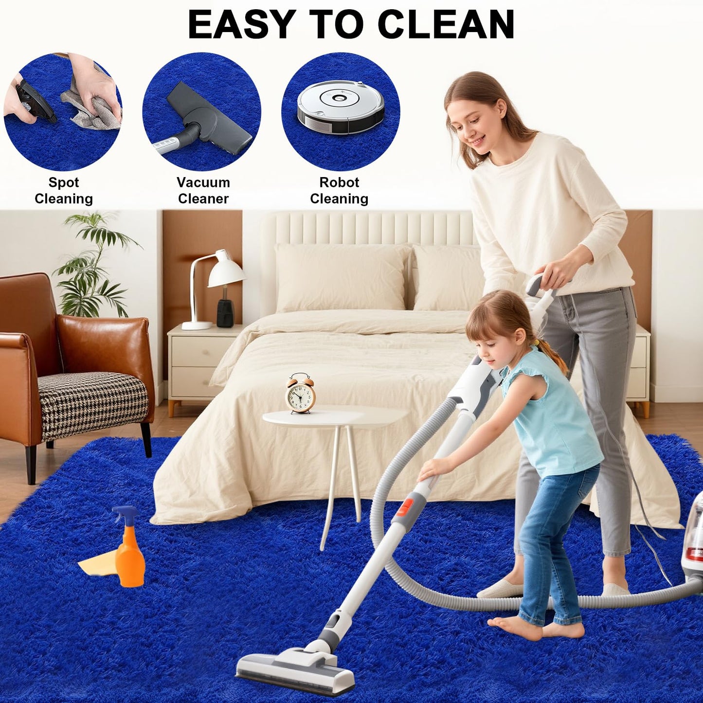 5x7 Area Rugs for Living Room Bedroom, Upgrade Non-Slip Soft Fluffy Shaggy Bedside Rug, Indoor Floor Carpet for Kids Girls and Boys Room, Dorms, Playroom, Nursery, Home Decor Aesthetic, Blue