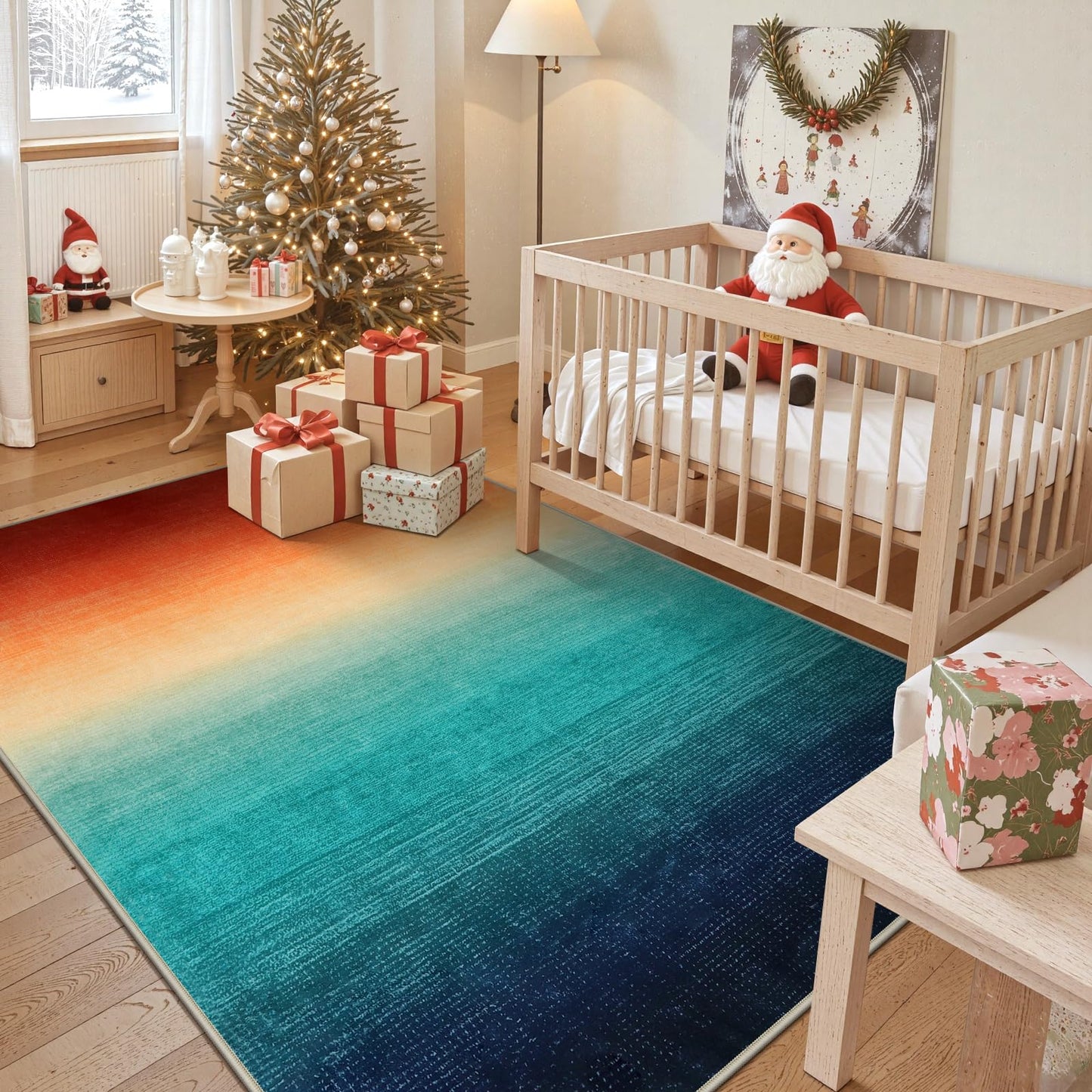 Wonnitar Colorful Area Rug 5x7, Washable Modern Ombre Christmas Rugs for Living Room, Abstract Non-Slip Dining Room Throw Mat, Non-Skid Soft Print Carpet for Bedside Entry Kitchen (Colorful, 5'x7')