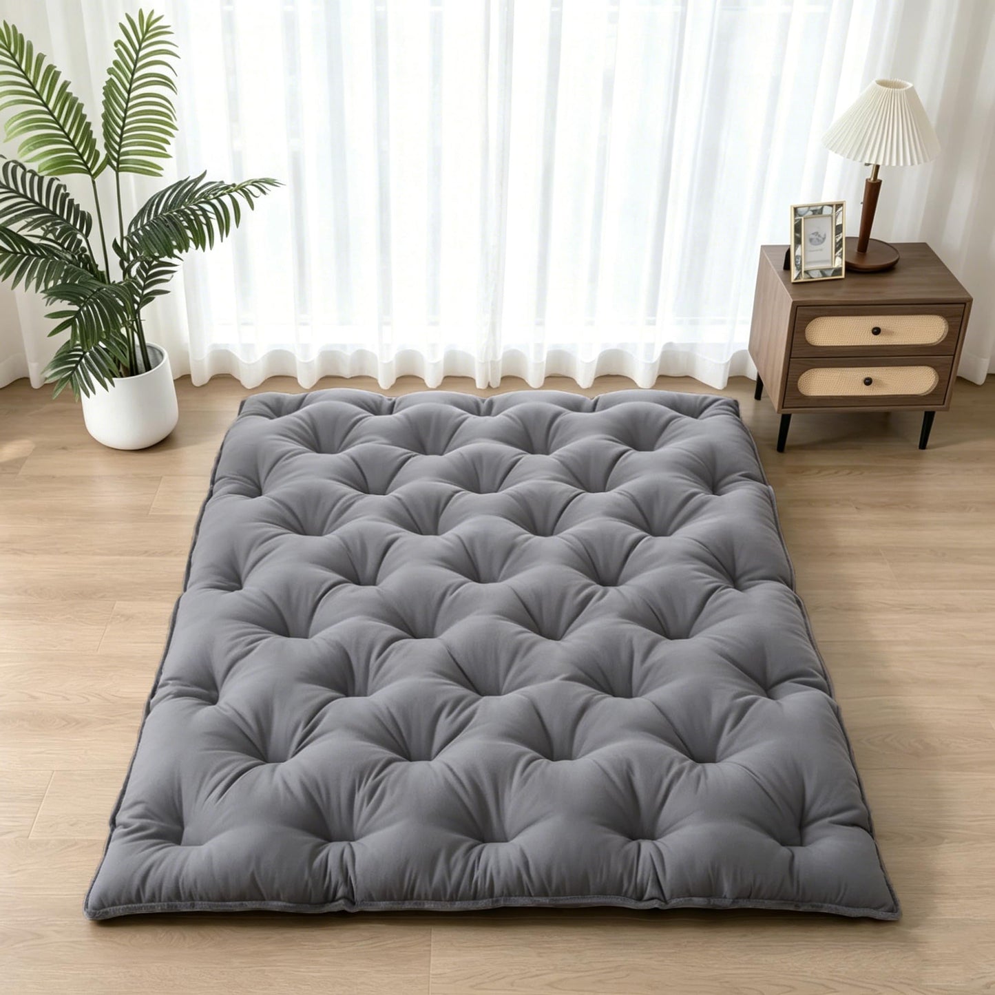 SHOUREN Japanese Futon Mattress Floor Mattress 3" Tatami Mat,Shredded Memory Foam Foldable Roll Up and Portable Sleeping Pad Suitable for Camping,Guest Room,Grey 39"X80" Twin Size