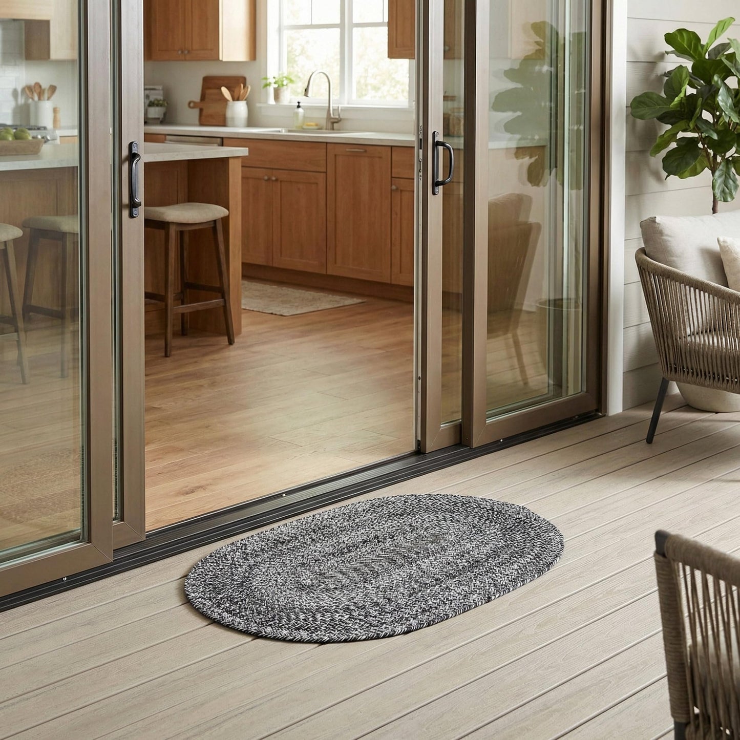 Super Area Rugs Machine Washable Gray Oval Braided Rug – 2' x 3' Reversible Farmhouse Area Rug for Kitchen, Entryway, & Mudroom