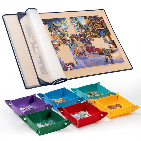 Tektalk Jigsaw Puzzle Board with 6 Color Sorting Trays Portable Puzzle Mat with Dustproof Cover for Puzzle Storage Saver, Non-Slip Surface, Up to 1500 Pieces - Khaki
