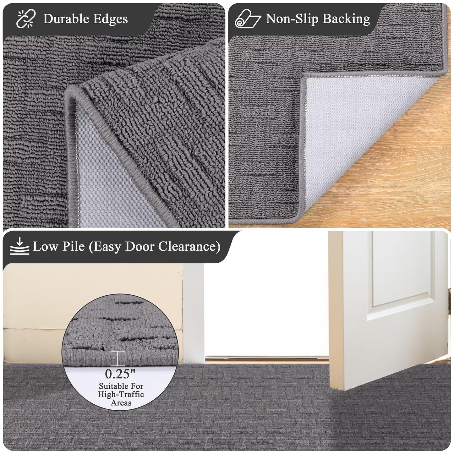 Ileading Indoor Door Mat 32"x48", Absorbent Dog Muddy Paws Mat, Low-Profile Entrance Runner Carpet with Non-Slip Rubber Backing, Washable Inside Welcome Mat for Hallway,Entryway,Kitchen (Grey)