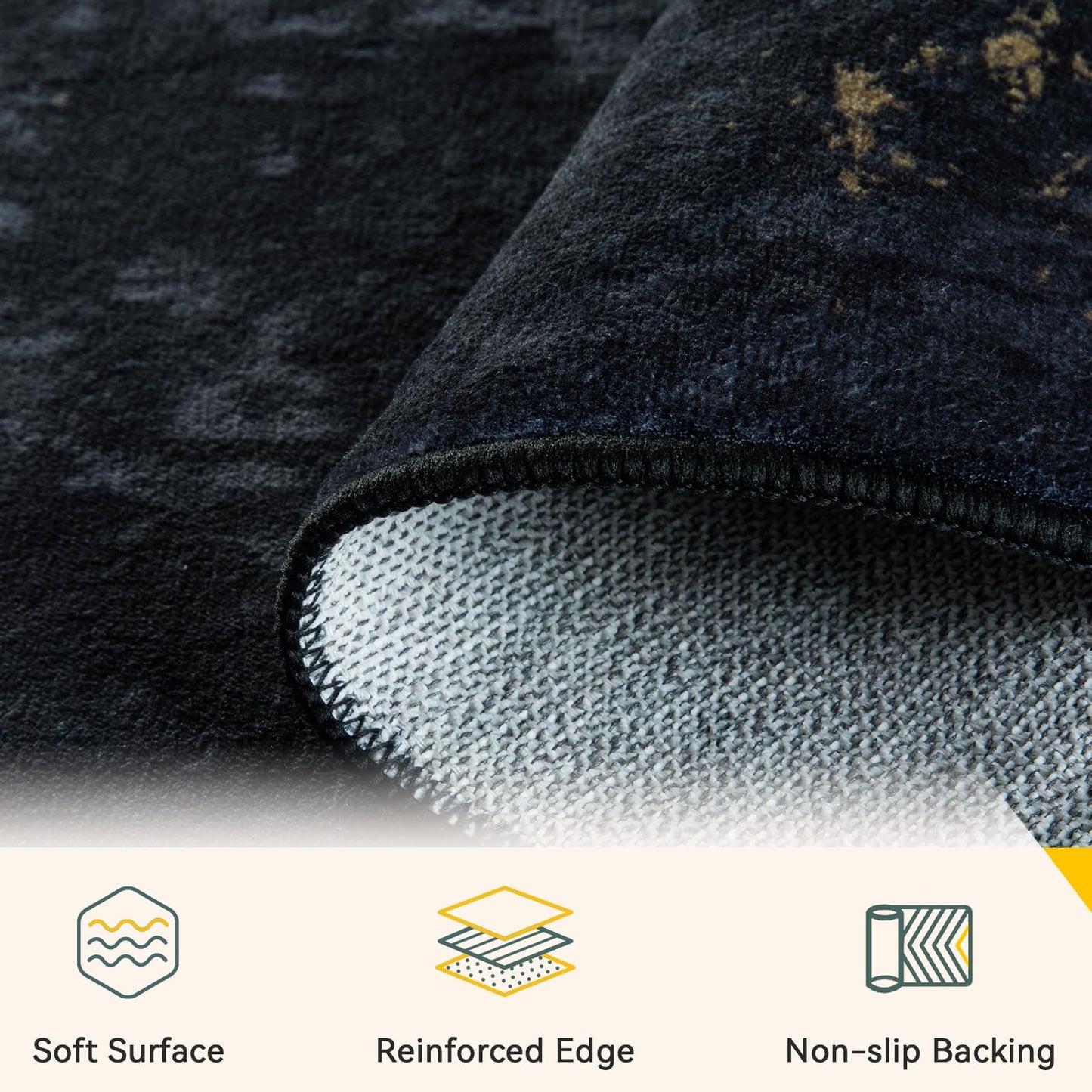 RELEANY Washable Area Rugs 8'x10' Non-Slip Modern Abstract Soft for Living Room Entryway Bedroom Kitchen, Print Pattern, Dark Black Gold