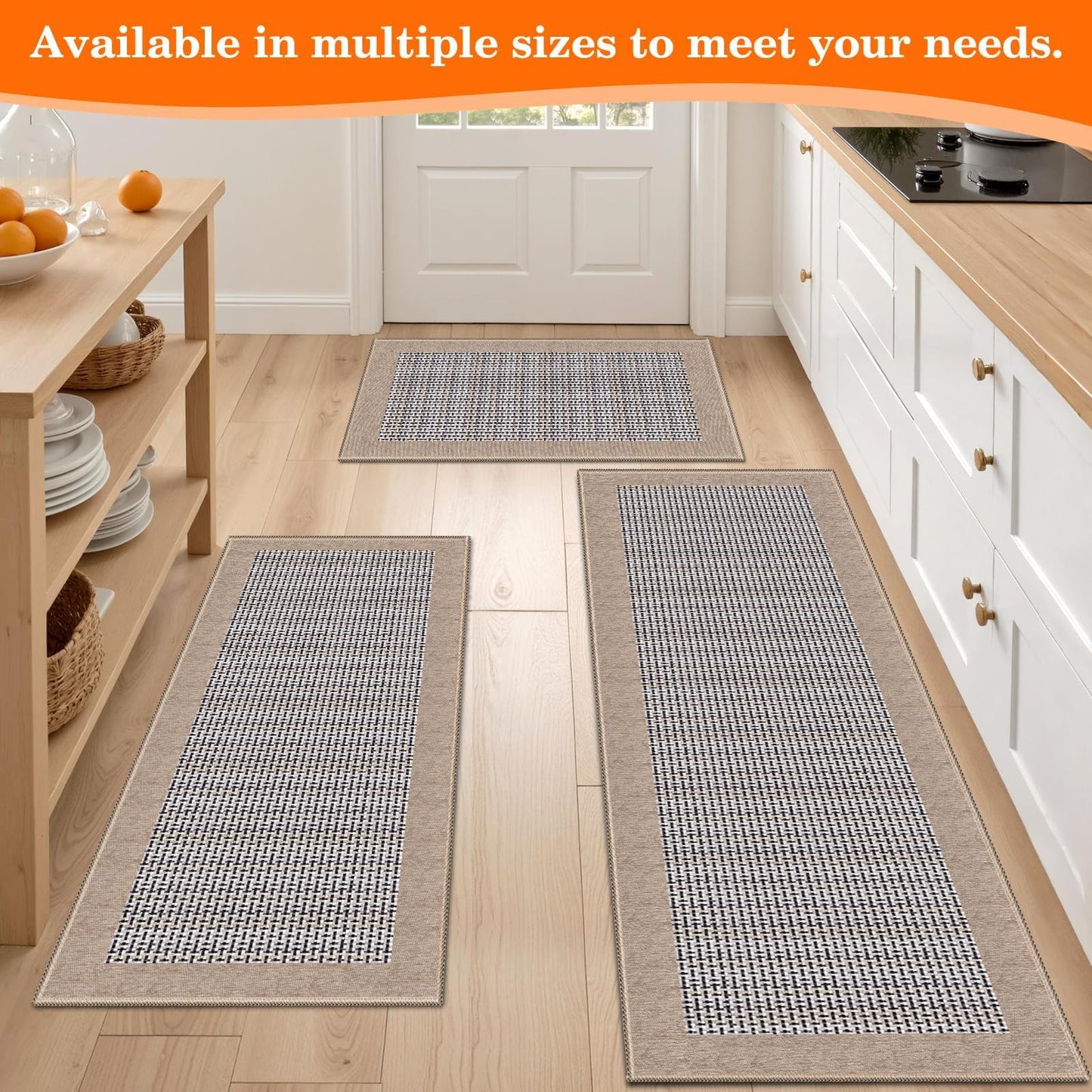 StepRite Kitchen Rugs, Kitchen Mats for Floor, 32"x20" Non-Slip Machine-Washable Kitchen Throw Rug, Absorbent Kitchen Runner Rugs Office, Sink Standing Desk Mat, Decor Carpet, Khaki