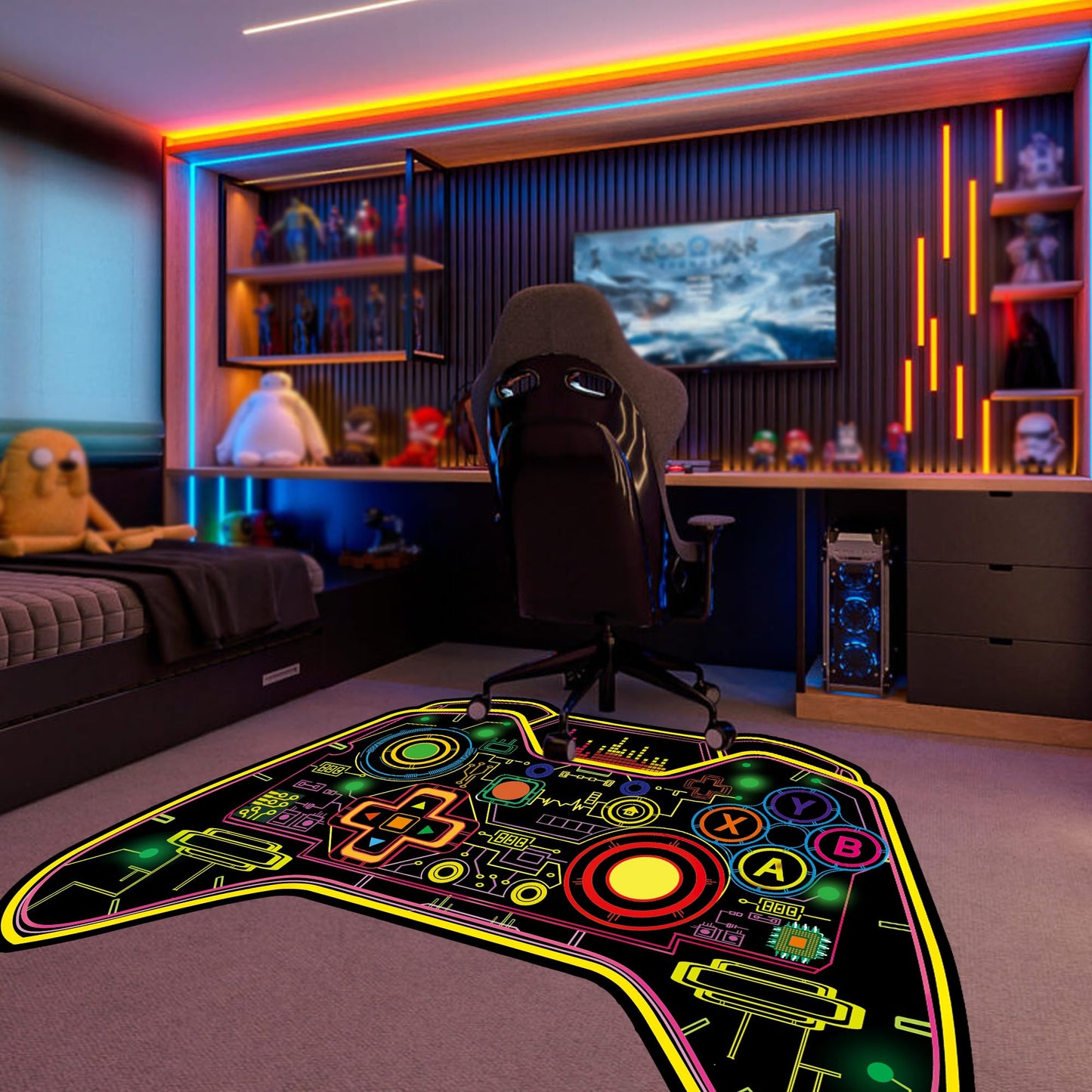 Csivoisw Gaming Rug Teen Boys Carpet Glow in The Blacklight Gamer Rug for Boys Room Playroom Non-Slip Area Rug Kids Boys Girls Game Room Casual Mat (60"x39")