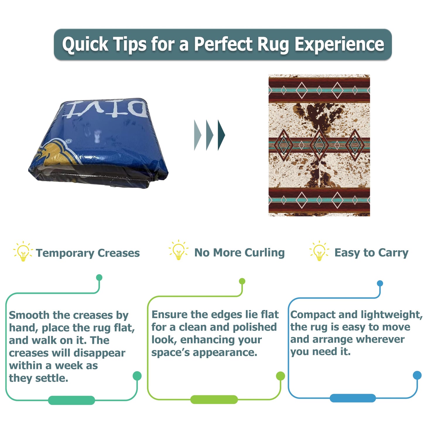 Combo Southwest Faux Cowhide Area Rug and 4 Pcs Non-Slip Rug Tape for Living Room, Bedroom, Southwestern Area Rugs, Native American Rug, Geometric Western Rugs, Aztec Tribal Rugs Home Decor 5x8 ft