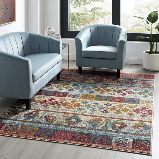 Modway R-1187A-58 Tribute Nala Distressed Vintage Floral Lattice Area Rug, 5x8, Multicolored