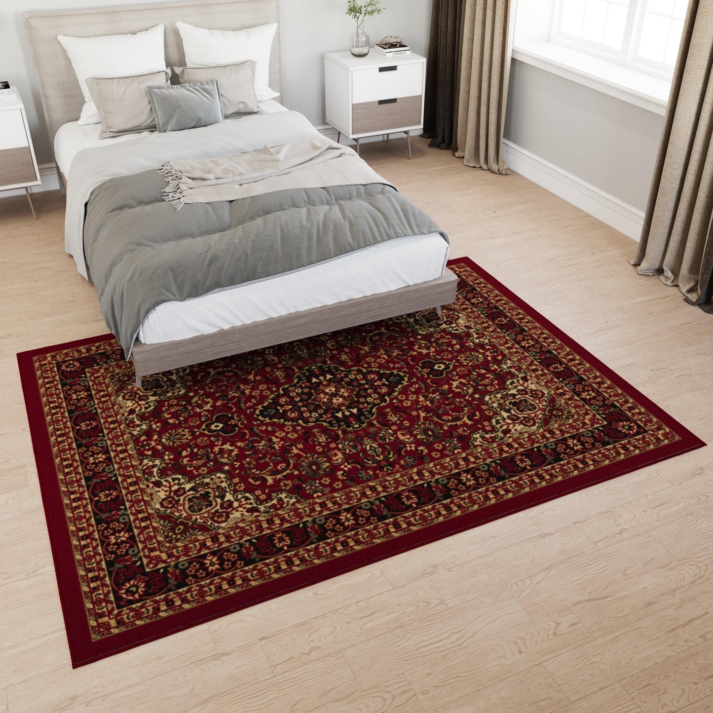 Ottomanson 5' x 6'6" Rugs for Living Room Oriental Area Rug for Bedroom - Non Slip Durable Large Floor Carpet for High Traffic Areas - Indoor Rug for Dining Room Kitchen Kids Playroom, Red